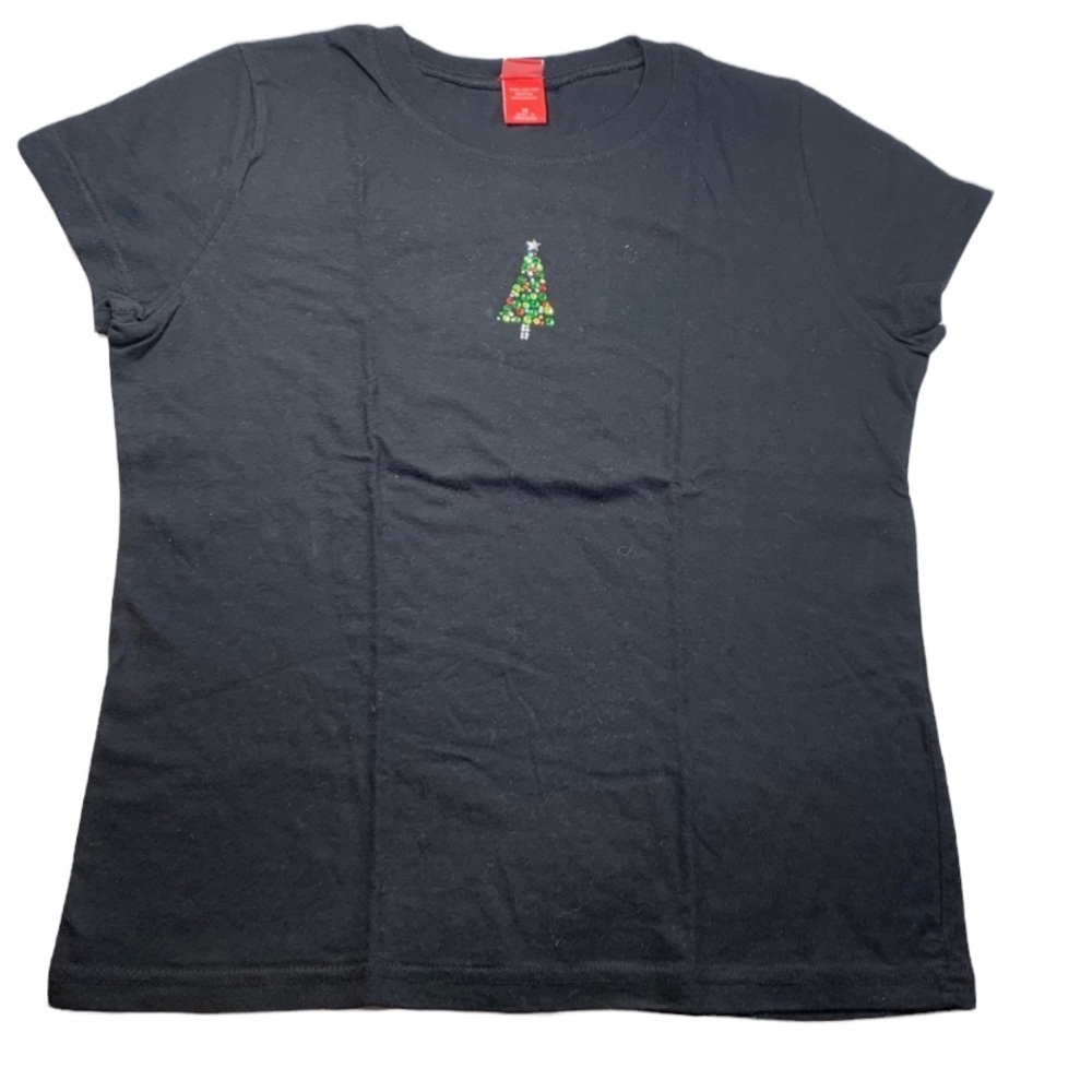 Classic Black Tee Christmas Trees Bedazzled Size M